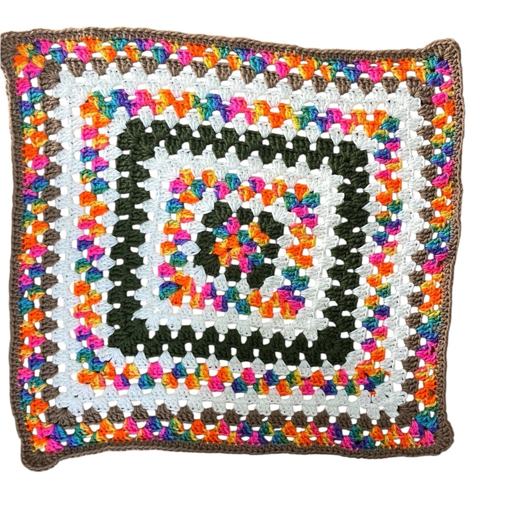 Vtg Crochet Colorful Square Table Topper Lap Afghan Throw Boho Cottage 23x21